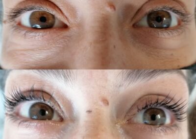 Prima e dopo laminazione ciglia eseguita da Giorgia Arzenton presso Aurea Studio