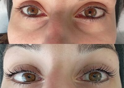 Risultato prima e dopo laminazione ciglia con effetto naturale presso Aurea Studio